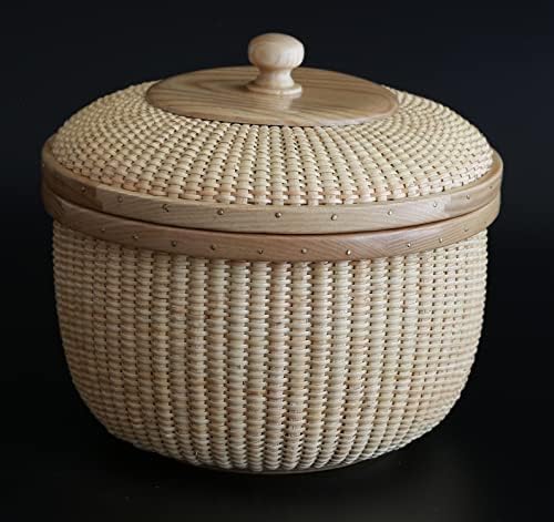 Teng Jin Nantucket Rodada 8.5in cesta de artesanato, com tampa de desktop organizador de costura cesto de cana-de-canela