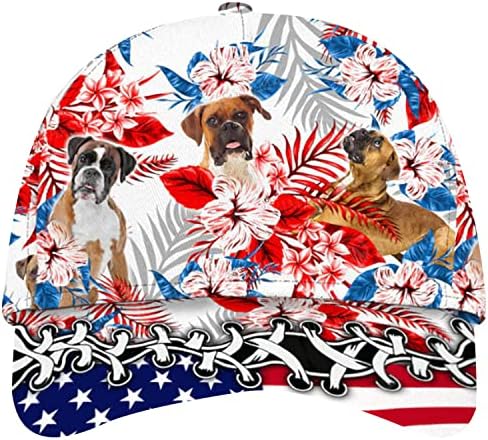 Boxeador cão hibiscus tropical bandeira dos Estados Unidos Classic Cap Boxer Dog Pet Dog Papai Mãe Presente Baseball Cap