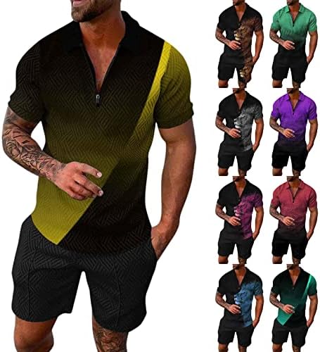 Xiaxogool Faixa Men Men 2 Peças Summer Setts Roupfits Fashion 1/4 Zip Polo Shirt Casual Casual Camise