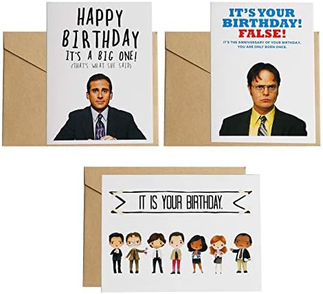 3pcs O cartão do escritório, Dwight Schrute False, é seu aniversário, cartão de aniversário de Michael Scott, 4.4x6inches, envelopes