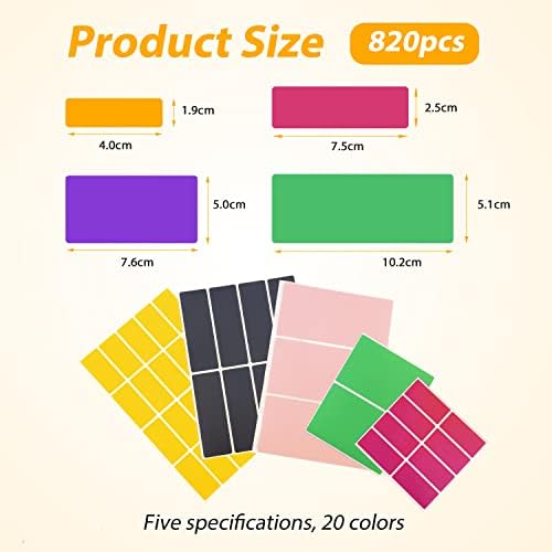 820pcs Retângulo de codificação de cores Retângulo, 4 tamanhos 20 cores variadas adesivos coloridos Removíveis Rótulos de codificação