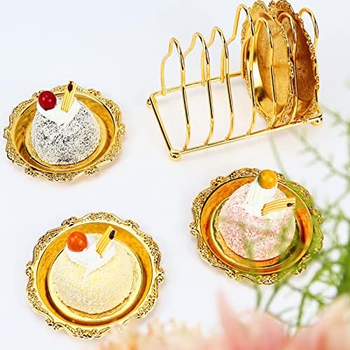 Coasters Koqye com suporte de ouro, montanhas -russas de ouro redondo Proteção decorativa de mesa para bolo e bandeja de frutas casa, conjunto de 6