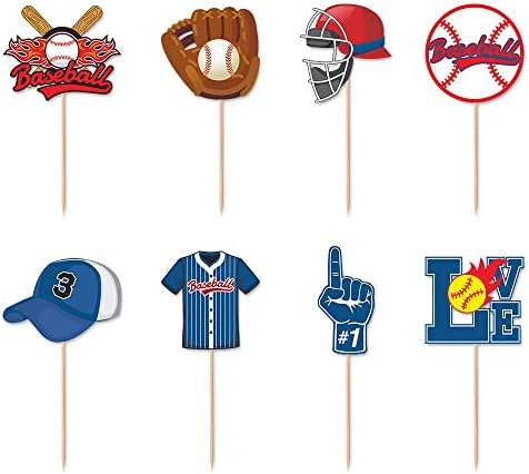 Fcovuvdbd 24 PCs Baseball Theme Cupcake Topper, bandeiras de dente de cupcake de festa esportiva para meninos adultos