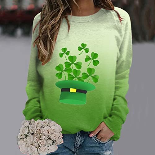 Camisa de bolso FAMOORE Tops confortáveis ​​para feminino St Patricks Impressão o Pescoço Soleiro Roul Round Neck Lã Pullover forrado