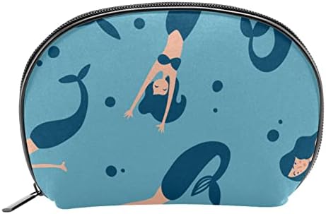 Tbouobt Bags cosméticos sacos de maquiagem para mulheres, bolsas de maquiagem pequenas bolsas de viagem, sereia desenho animado azul oceano
