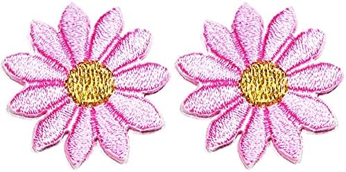 Rareasy Patch Set 2 Pcs. Mini fofo rosa lotus margarida patches de ferro costurar em apliques bordados para roupas de mochila