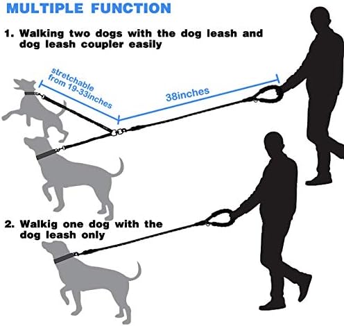 Tabedri confortável coleira de cachorro dupla livre com bungee bungee de choque refletivo 2 trelas para cães para cães pequenos