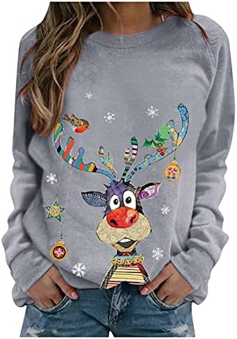 Tops de Natal feminino fofo boneca de neve fofa tshirts florais de manga longa de manga longa Casual Crewneck Sweatshirt