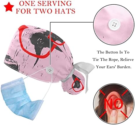 Tampa de esfoliação médica feminina, óculos de vaca vintage de vaca vermelha rosa retrô bouffant hat chap bap surgical