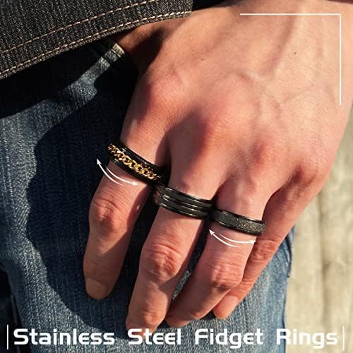 Anéis de aço inoxidável preto para homens, promessa de moda Promise com anéis de banda masculina, pacote simples de ansiedade
