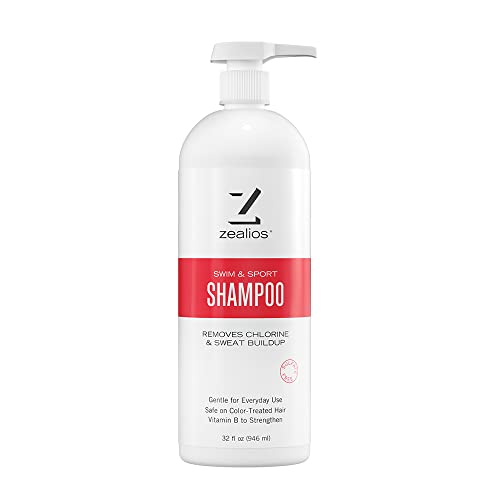 Zealios Swim & Sports Shampoo Remova cloro e água salgada, fórmula hidratante perfeita hidrata cabelos secos, protege os cabelos
