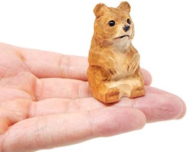 Estatueta de urso marrom - pequena escultura de madeira de 2 decoração feita à mão em miniatura em miniatura de animais grisés