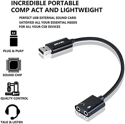 ENVEL USB SOM SONS CARDE+fone de ouvido com microfone para PS4/PS5/PC/Switch/Xbox One X S