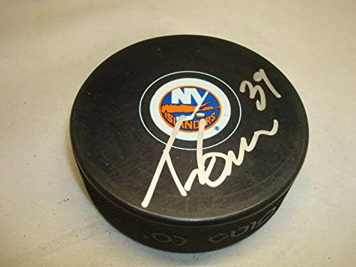 Travis Green assinou o Hóquei do New York Islanders Puck autografado 1A - Pucks autografados da NHL