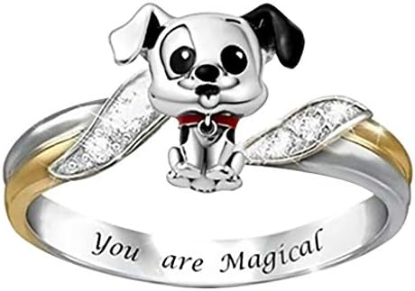 Anel de diamante de cachorro de gato fofo Cnebo, melhor presente para amante de animais de estimação, letra personalizada