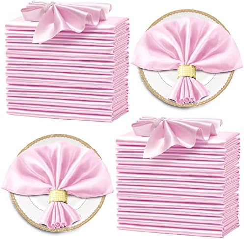 Horbaunal 30 pacote de guardanapos de cetim rosa pálido 20 x 20 polegadas, guardana