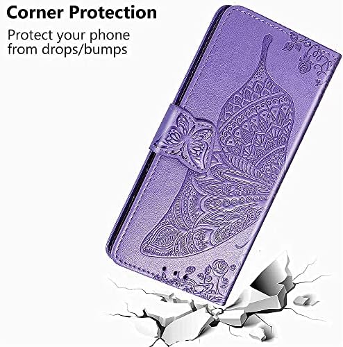 ROPIGO PARA SAMSUNG Galaxy S22 Caixa de carteira Ultra 5G, couro premium de borboleta em relevo [Kickstand] [slots de cartão] [Strap