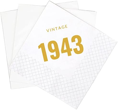 Sharkbliss Vintage 1943 guardanapos de coquetel de 80 anos, 100 pacote de ouro vintage 1943 80º aniversário guardanapos de bebida de coquetel em massa para o seu oitenta anos e oitenta anos | 2-Ply, 5x5