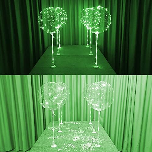 Balões de LED verde -fate de luzes 6pc Balão iluminado com paus e suportes e baterias, para o kit de bricolage DIY de hélio