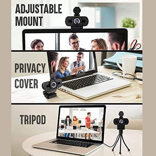 CMPLE - HD Webcam com obturador de privacidade e suporte de tripé, câmera da web de streaming de 1080p Pro com microfone, videoclamenho
