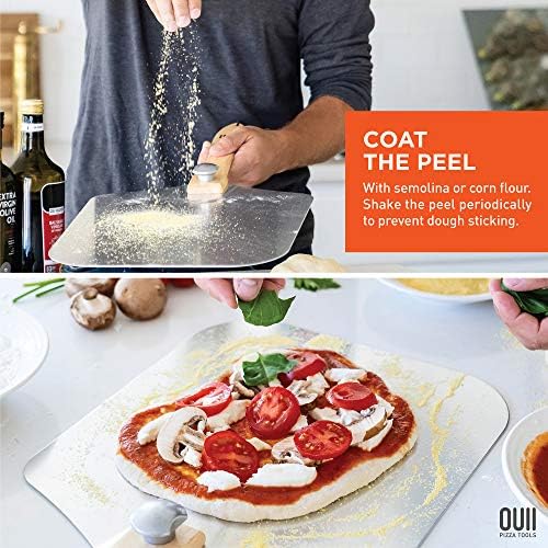 OUII Pizza Peel Metal - 12 x 14 polegadas. Espátula de pizza para forno com alça de madeira dobrável. Acessórios para forno