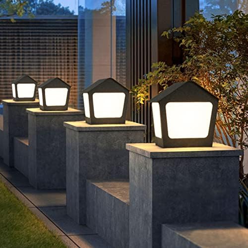 Dlsixyi LED Modern Black Column Pillar Lâmpadas de aço inoxidável à prova d'água Post Luzes - Luzes quadradas de pilar do póle
