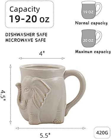 Caneca de chá de elefante de Inkrich 20 oz, caneca de café em cerâmica grande, design fofo de elefante em 3D, caneca única