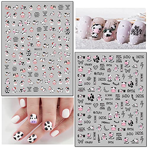 8 lençóis fofos animais de unhas de arte adesiva adesiva vacas cachorro gato de gato dragão de desenho animado adesivos de unhas 3d design de arte para mulheres garotas dicas de manicure encanta decoração de acrílico suprimentos