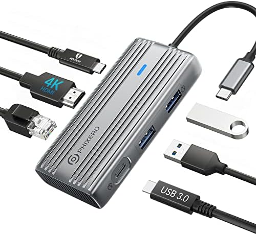 Adaptador multitor de hub Phixero USB C, 4K 60Hz USB C Station de docking, adaptador USB C 6 em 1 com 1 Gbps Ethernet,