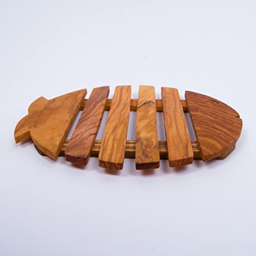 Caminhadas de madeira de azeitona em forma de peixe/almofadas resistentes/calor - trivet rústico de madeira