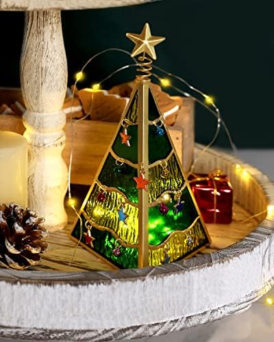 Tuitessine 3D Tabletop Árvore de Natal Decoração de vidro Decoração de vidro Mini Feliz da bandeja em camadas de árvore com dão de