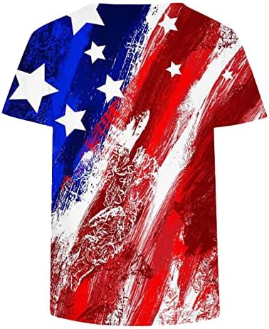 Camisas ocidentais para mulheres American Flag Print Tops V Camiseta de manga curta 4 de julho Independência Dia