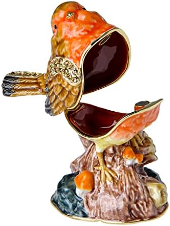 FJ Fengzhijie Caixa de bugigangas articulada Robin Bird Bird Figurina Golden Esmaldada Crystal Brown Home Decor, Gifts
