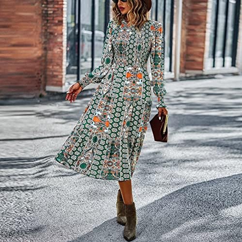 Vestidos longos para mulheres nokmopo para mulheres primavera e outono boho redond colorinho vestido formal