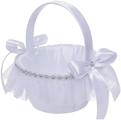Xjjzs cesto de flor de casamento branco cesto de cesta de flores de flor pequena cesta de flores de flor de flor de flor