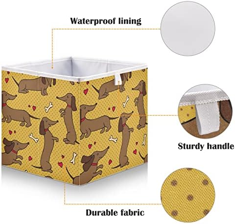 Ollabaky Dog Dachshund Amarelo Bin Bin Fabric Armazenamento Cubo de armazenamento colapsível Casca à prova d'água Caixa de