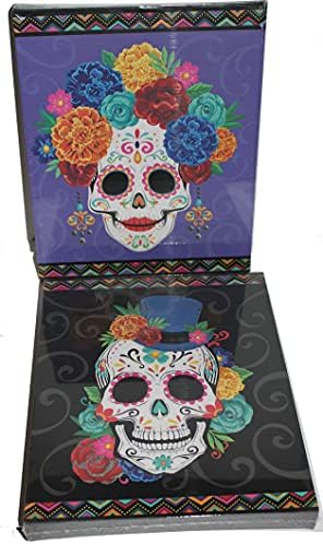 Conjunto de 2 8 x 10 DOD pendurado decoração de parede de sombra, colorida dia de los muertos noivo e noivo