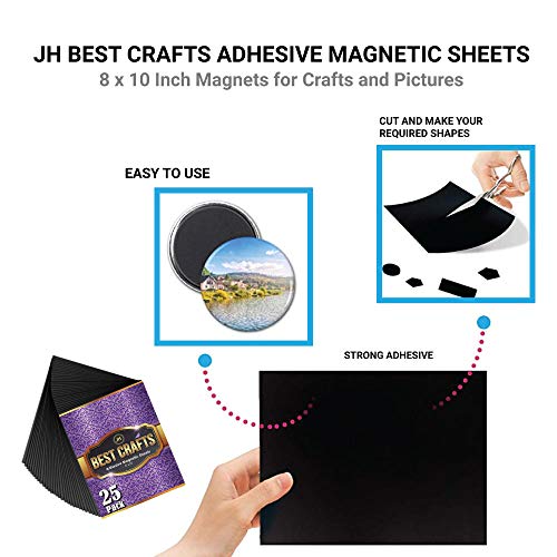 JH Melhores folhas magnéticas adesivas de artesanato | Ímã flexível com apoio adesivo | Ímãs de 8 x 10 polegadas para artesanato