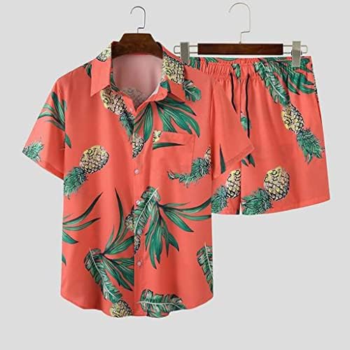 GPPZM Summer Men Sets sets de manga curta Camisa de férias de lapela de praia Casual masculino Hawaiian Terno 2 peças Streetwear