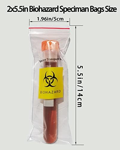 Seadasyoon 1000pcs 2x5.5 em bolsas de amostra de biohazard, saco de ziplock de amostra de laboratório com impressão de logotipo