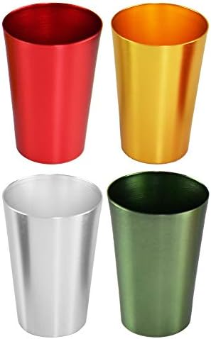 Home-X colorido de alumínio colorido conjunto de copos de 4, copos de metal coloridos, resistência a quebra, empilhável,