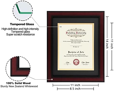 VIOLABBEY 8.5x11 Diploma Madeira sólida | se encaixa 8,5x11 com tapete duplo de ouro preto ou 11x14 documentos e certificados sem