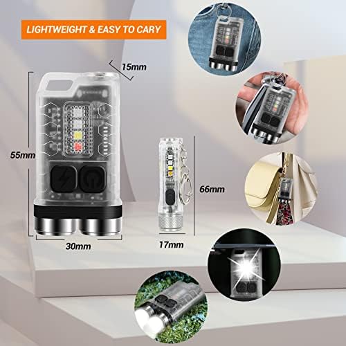FZH Lanterna de chaves de chaves recarregável EDC Conjunto de lanternas 900 altos lúmens super lanterna mini lanterna pequena tocha tática portátil USB C IPX65 à prova d'água para camping, ao ar livre, emergência