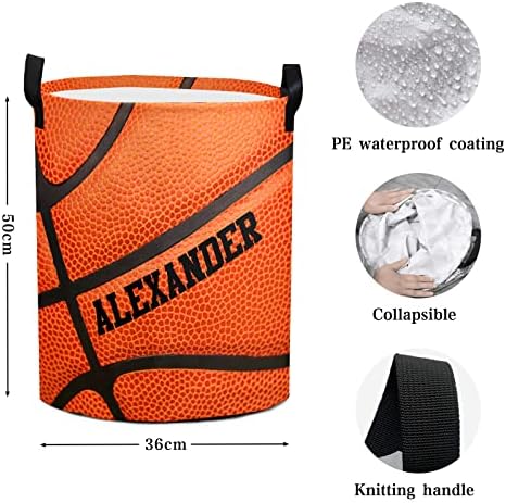 Cesta de lavanderia de felicidade com nome, cesto de lavanderia de basquete esportivo personalizado, cesta de roupas grandes de tela