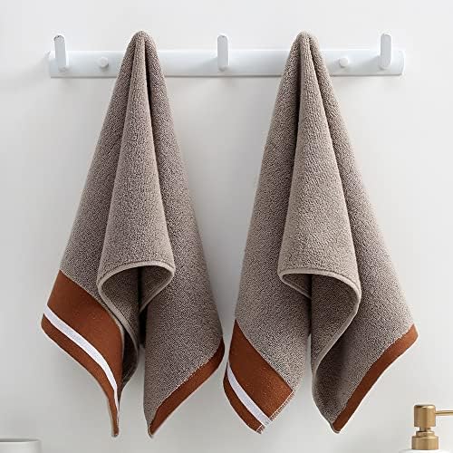 Yiluomo algodão marrom conjunto de toalhas de 2 toalha de mão macia altamente absorvente para o banheiro em casa 13 x 29 polegadas