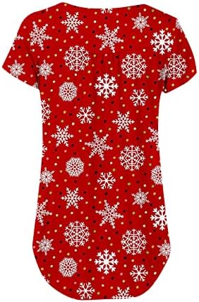 Camas de camisetas de Natal femininas V Camisetas macias de pescoço de mangas curtas Button Up Tunic Tops Snowflake Bloups