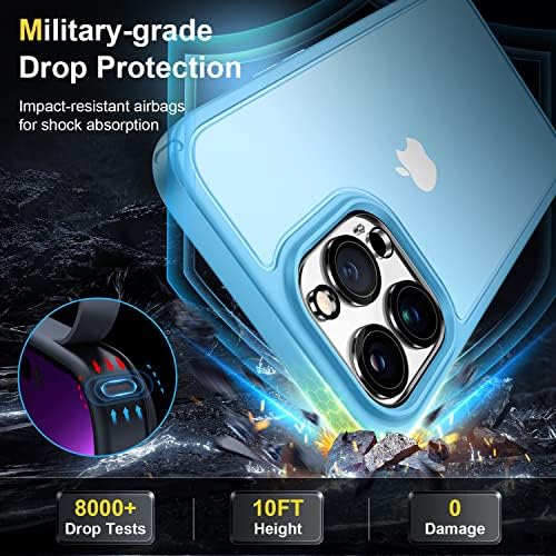 Humixx [5-in-1] projetado para iPhone 14 Pro Case, Protetor de tela de vidro temperado 2x + 2x protetor de lente 9h [10ft de choque militar] Capa de proteção protetora para iPhone 14 Pro 6,1 polegadas, Blue Sky Blue