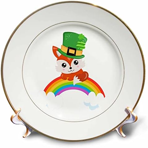 3drose fox irlandês fox em uma cartola verde sentada em uma ilustração do arco -íris - pratos