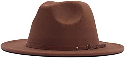 Chapéu com fivela de cinto Mulheres largas abrangente Chapéu de lã de lã de lã Classic Classic Felt Fedora Brim Wool Panamá