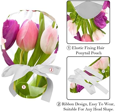 Capatos médicos para mulheres com botões de cabelo comprido, tampa de trabalho ajustável de 2 peças, planta de flor de tulipa de mola multicolorida